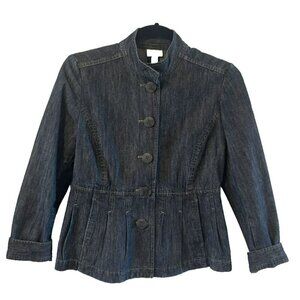 NWOT J. JILL Dark blue denim Jean Jacket pleated peplum Womens 4P Fit Flare